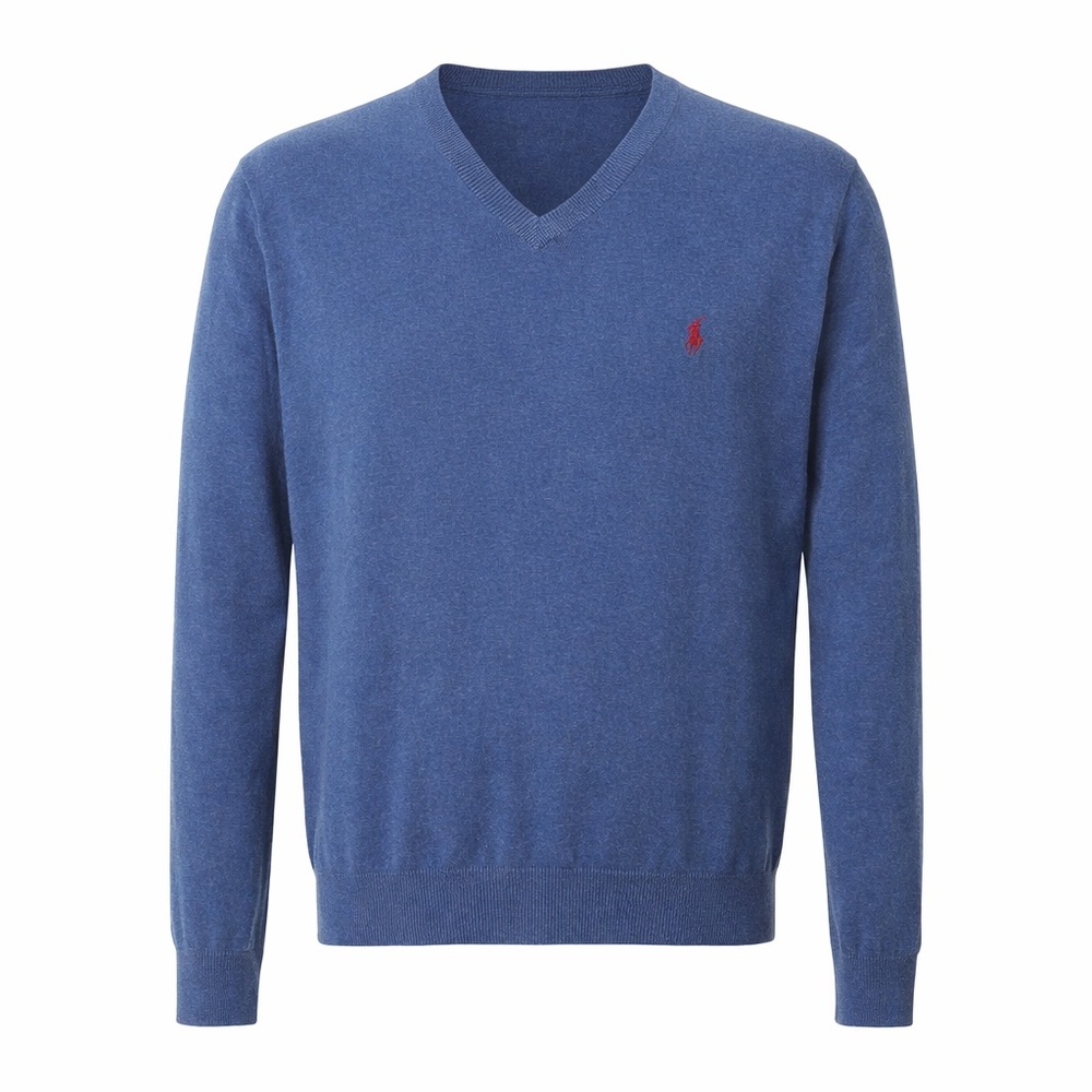 Polo Ralph Lauren Pima Cotton V Neck Sweater Blue Mens Large